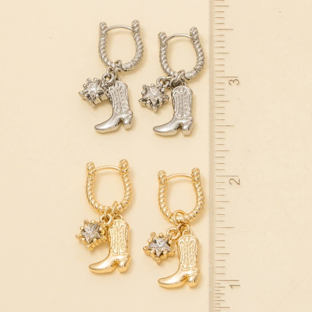 Western Cowboy Boot Charm Hoop Earrings