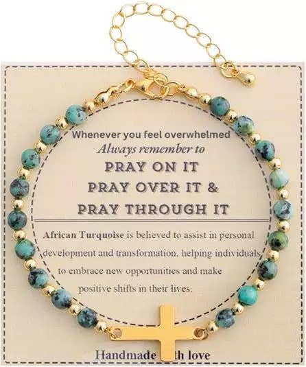 Beaded Cross Bracelet with Gold Accents