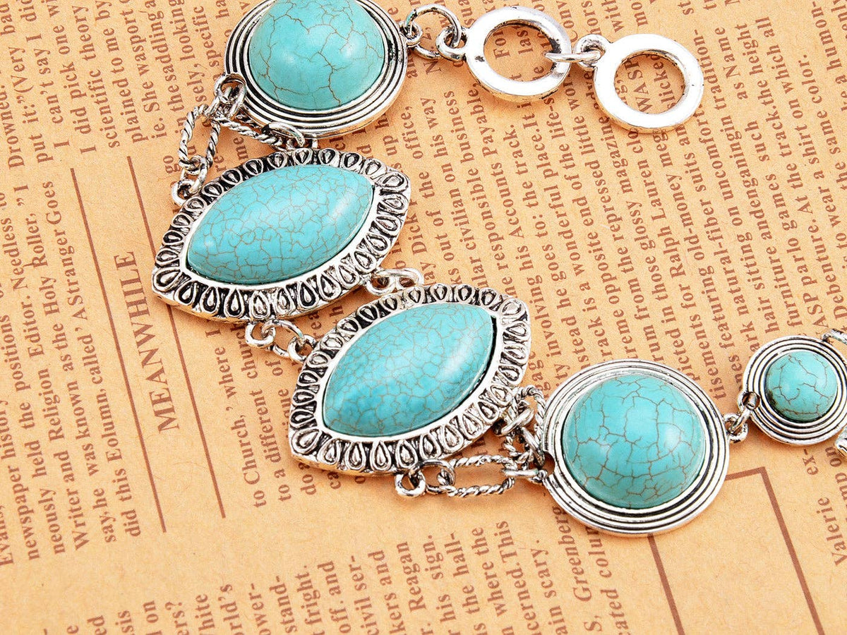 Antique Turquoise Colored Ss Contemporary Toggle Bracelet