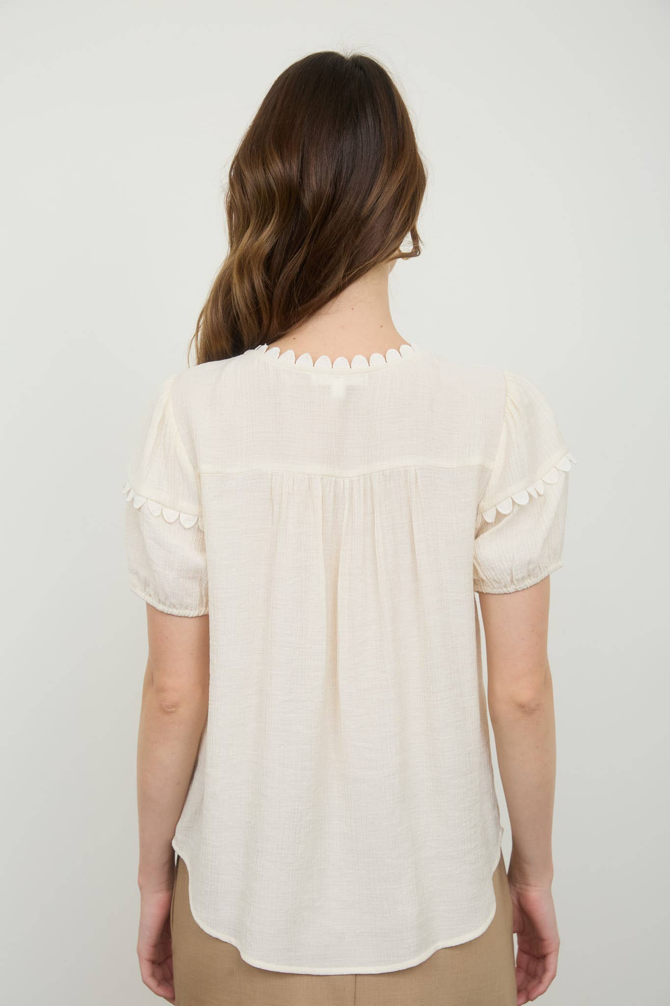 Hannah Scallop Tie Puff Sleeve Top