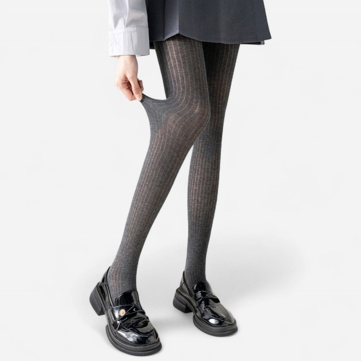 Ribbed Knit Opaque Tights with Soft Stretch Fabric and Elast