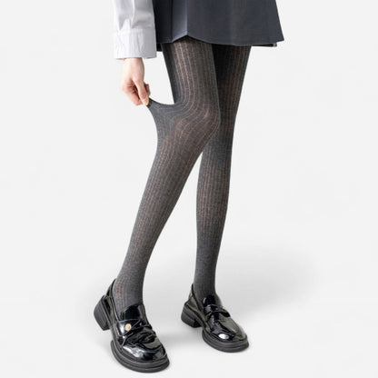 Ribbed Knit Opaque Tights with Soft Stretch Fabric and Elast