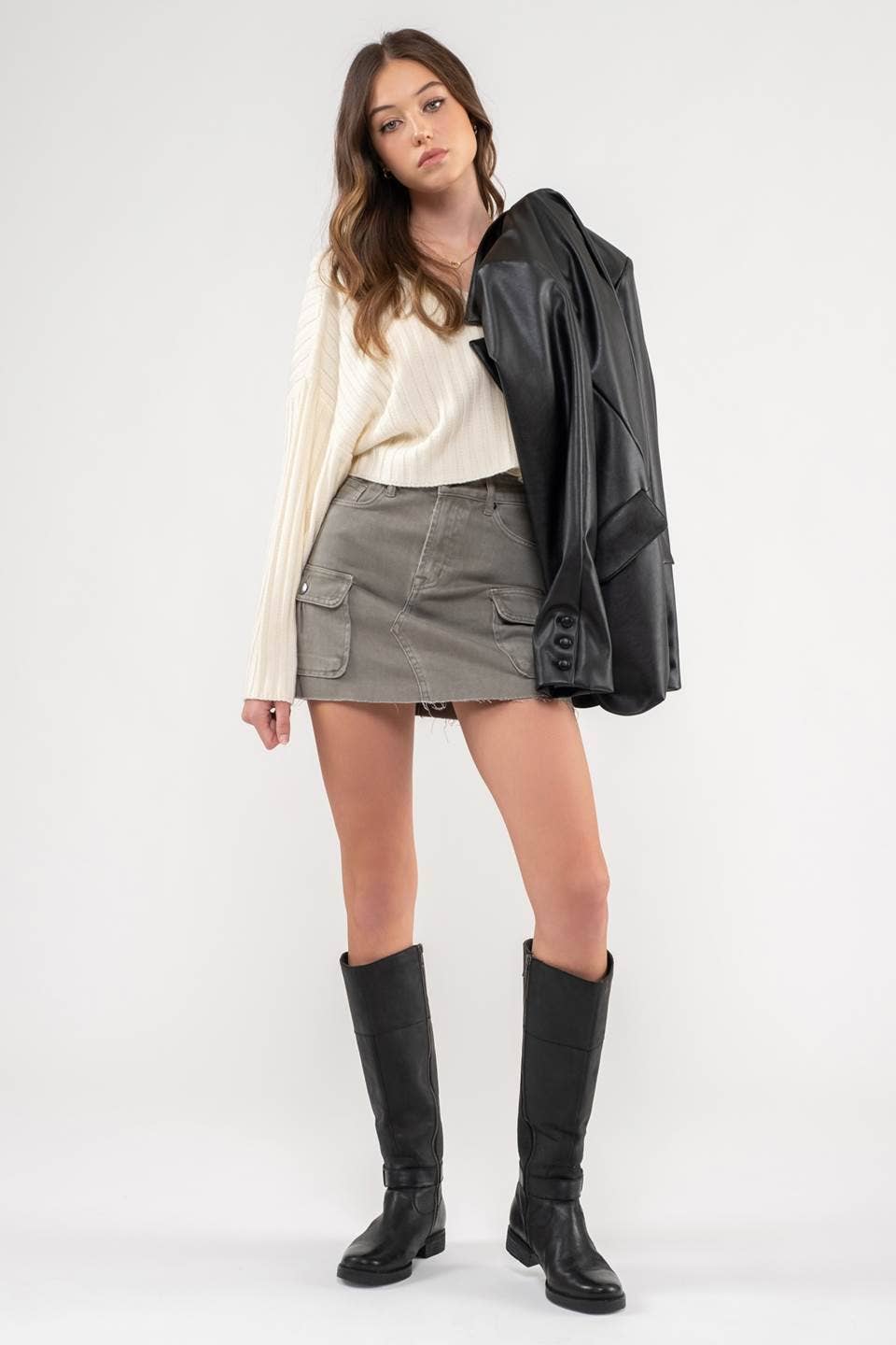 Trailblazer Cargo Raw Hem Mini Skirt