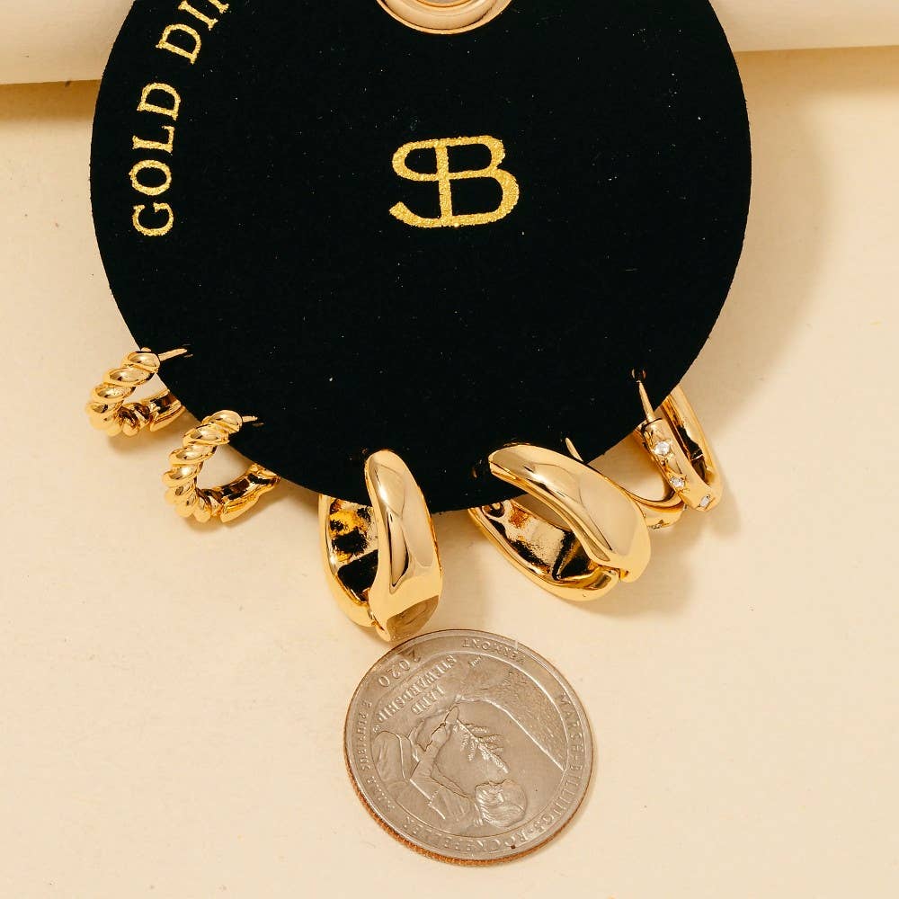 Secret Box Gold Dipped 3 Pair Hinge Hoop Earrings Set