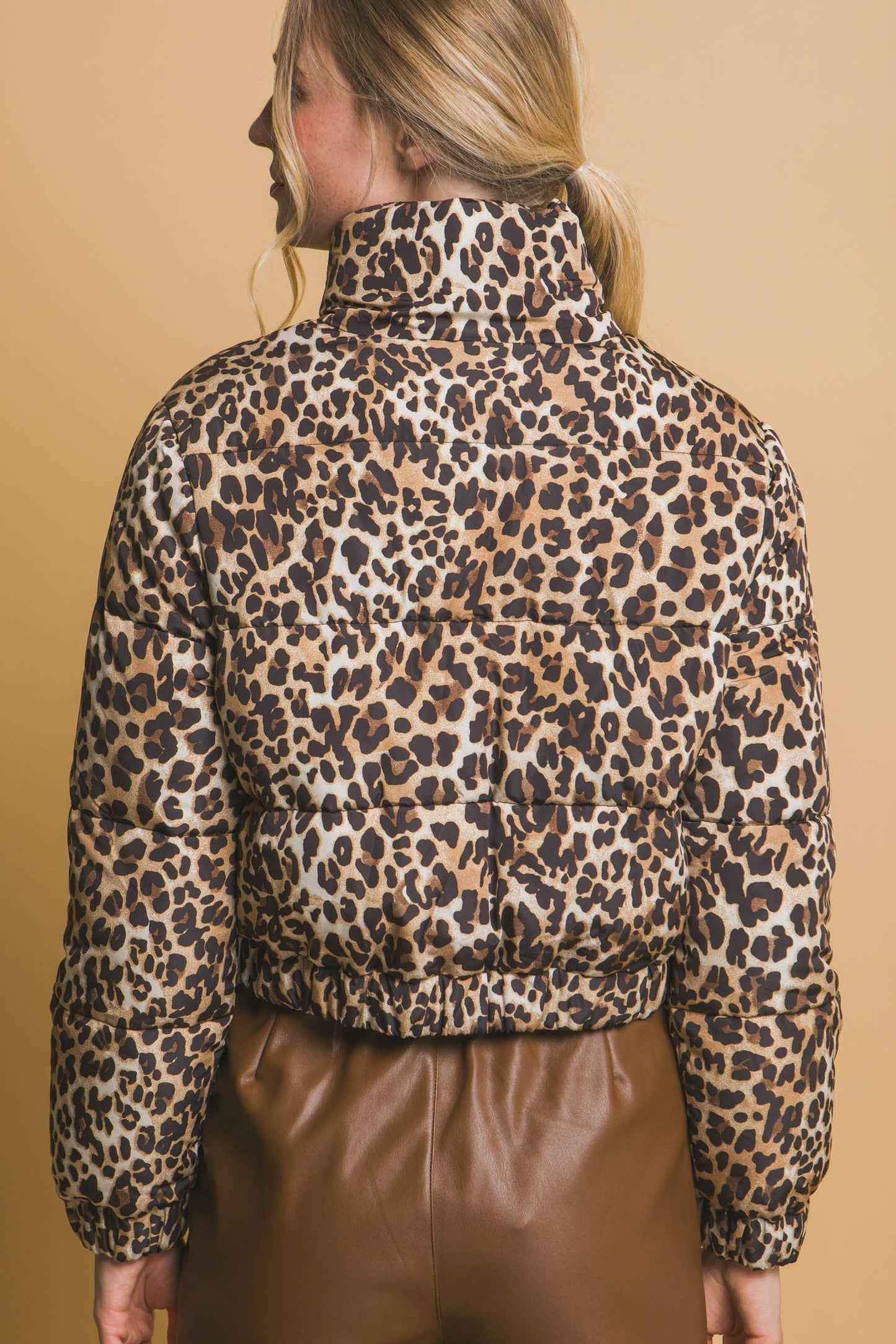 Fierce & Cozy Cropped Leopard Bomber Jacket