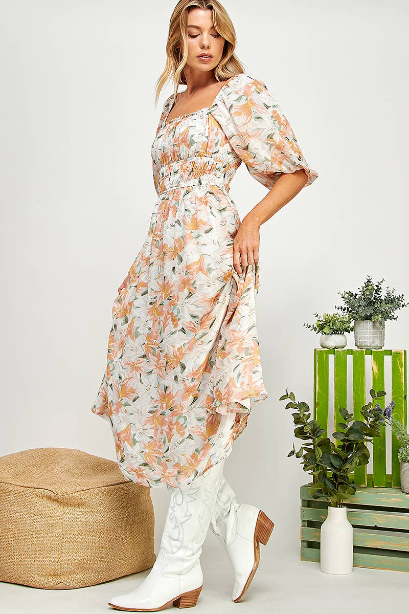 Lily Drift Smocked Midi Dress