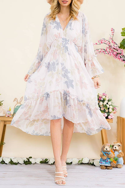 Whimsical Grace Floral High-Low Midi Dress