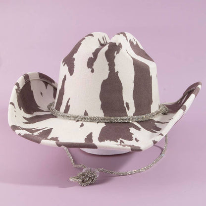 Cow Print Draw String Cowboy Hat