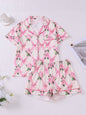 Feminine Bows & Rose Print Pajama Set