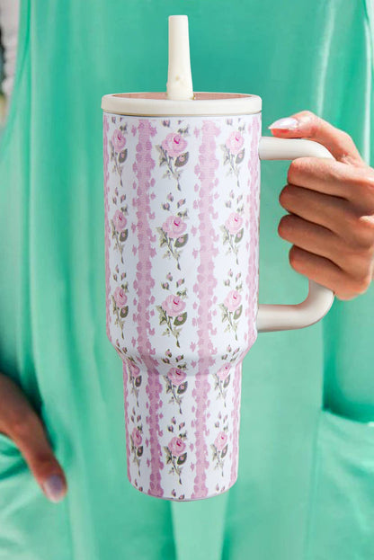 Sweet Floral Print Straw Insert Thermo Tumbler Cup 40oz