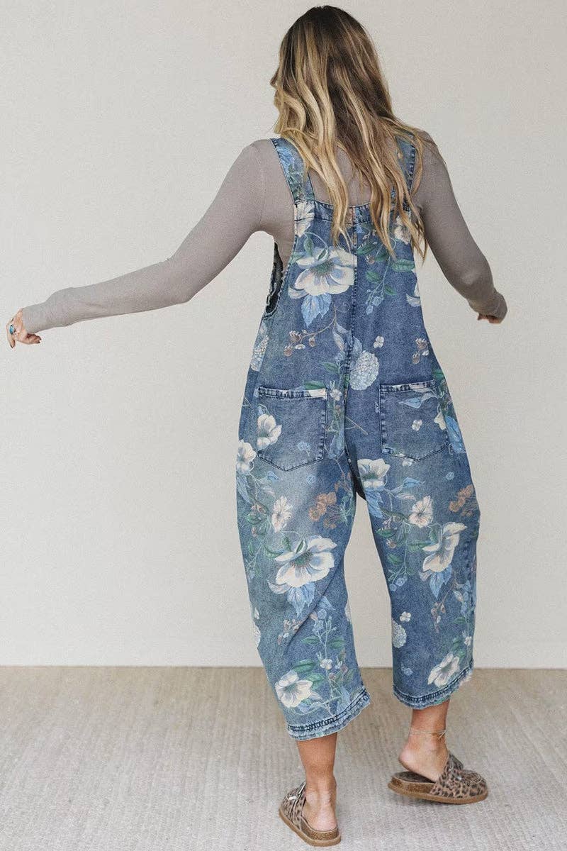 Blooming in Grace Floral Denim Overalls