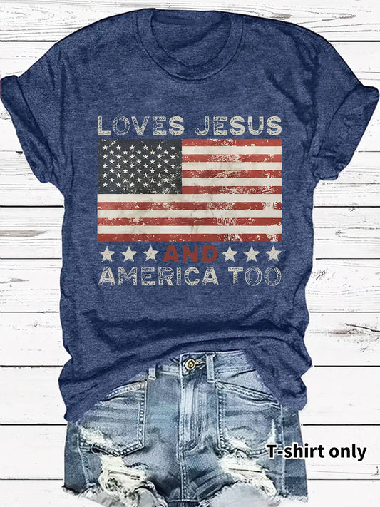 4th of July Retro USA flag Graphic tee short sleeve