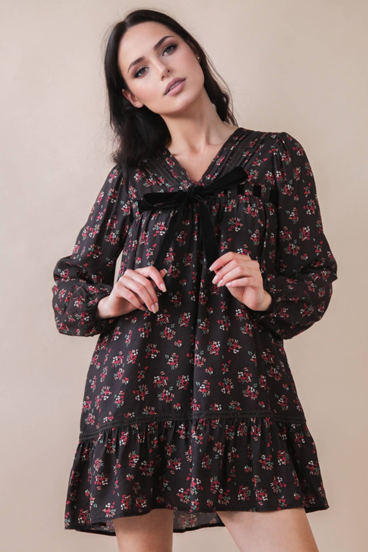 Garments of Gladness Floral Bow Mini Dress
