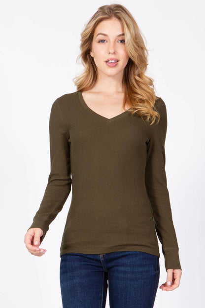 Everyday Essential Thermal V-Neck Long Sleeve Tee