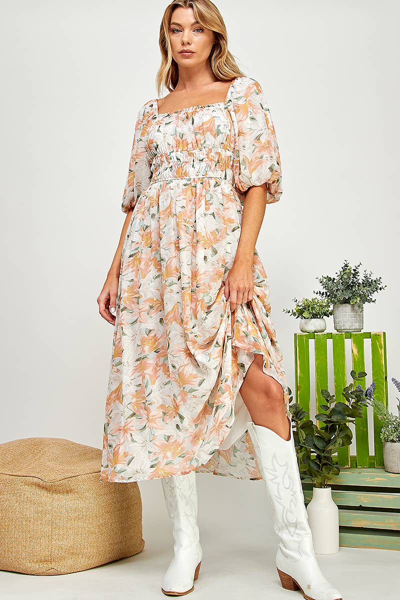 Lily Drift Smocked Midi Dress
