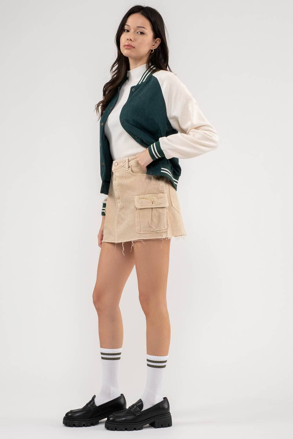 Trailblazer Cargo Raw Hem Mini Skirt