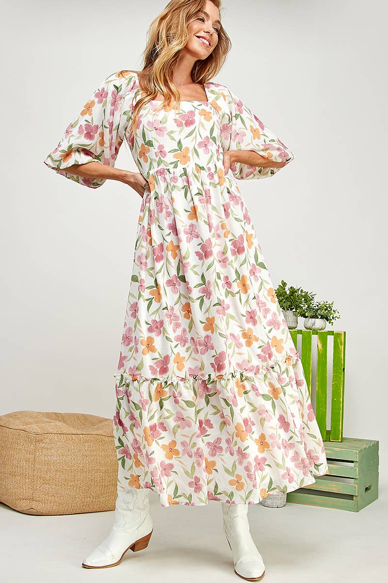 Garden BALLOON SLEEVE TIERED DRESS