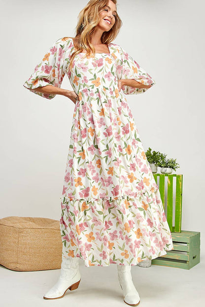 Garden BALLOON SLEEVE TIERED DRESS
