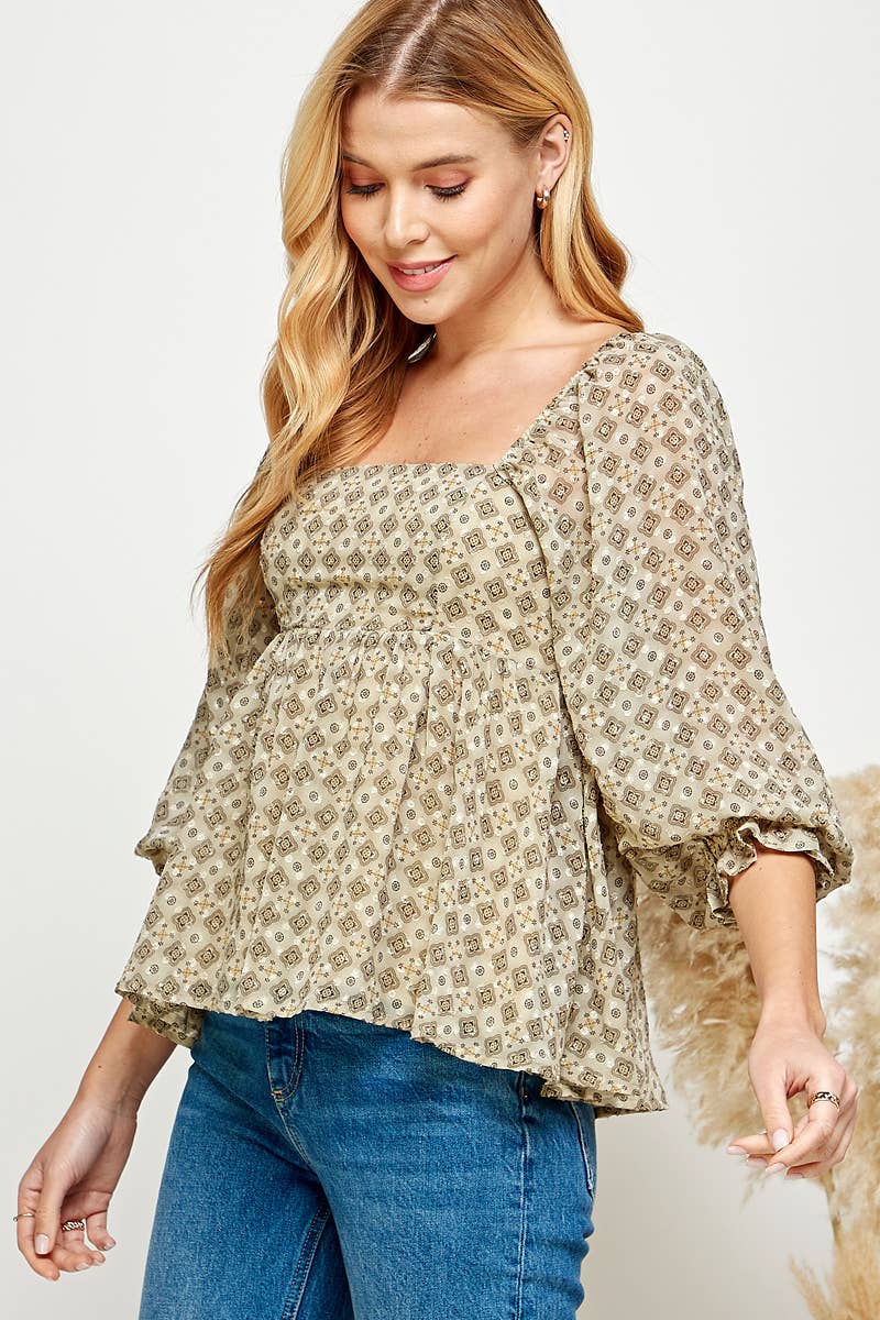 Terra Tile Babydoll Peplum Blouse