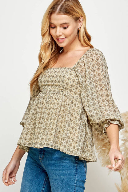 Terra Tile Babydoll Peplum Blouse