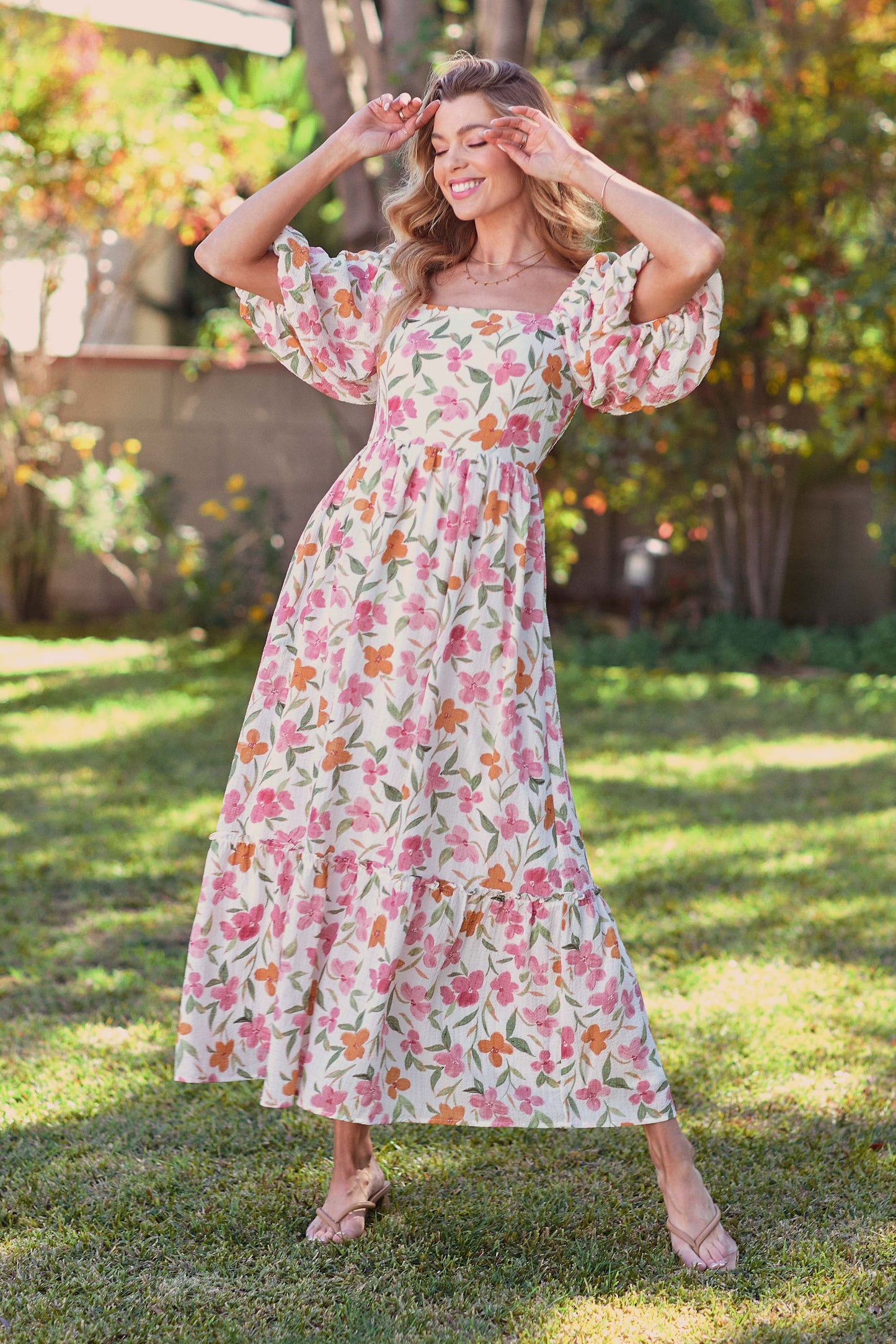 Garden BALLOON SLEEVE TIERED DRESS