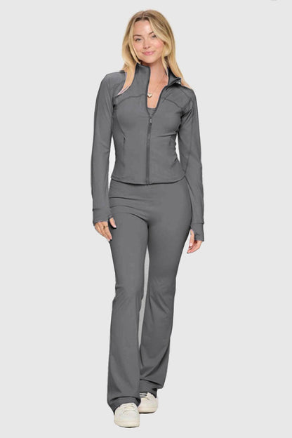 Solid  color active wear jacket with jumpsuit set