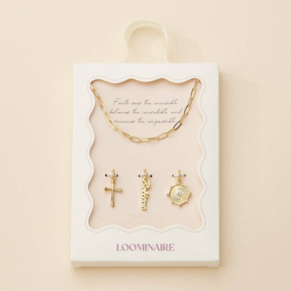 18K Gold Dipped Necklace | Cross, Believe, and Compass Charms
