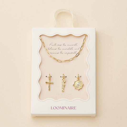 18K Gold Dipped Necklace | Cross, Believe, and Compass Charms