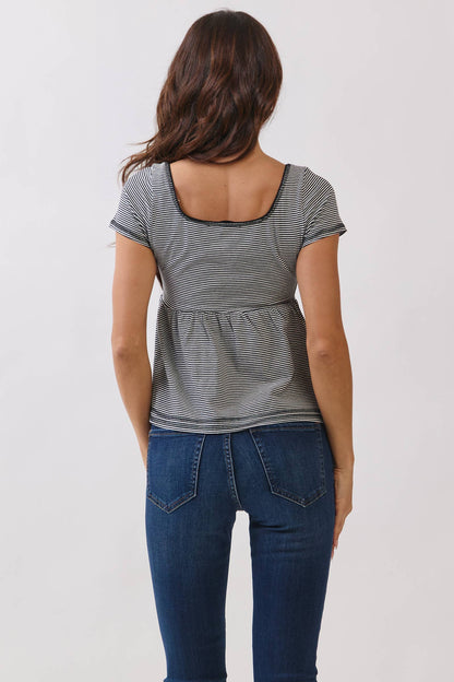 Graceful Stripes Babydoll Henley Tee