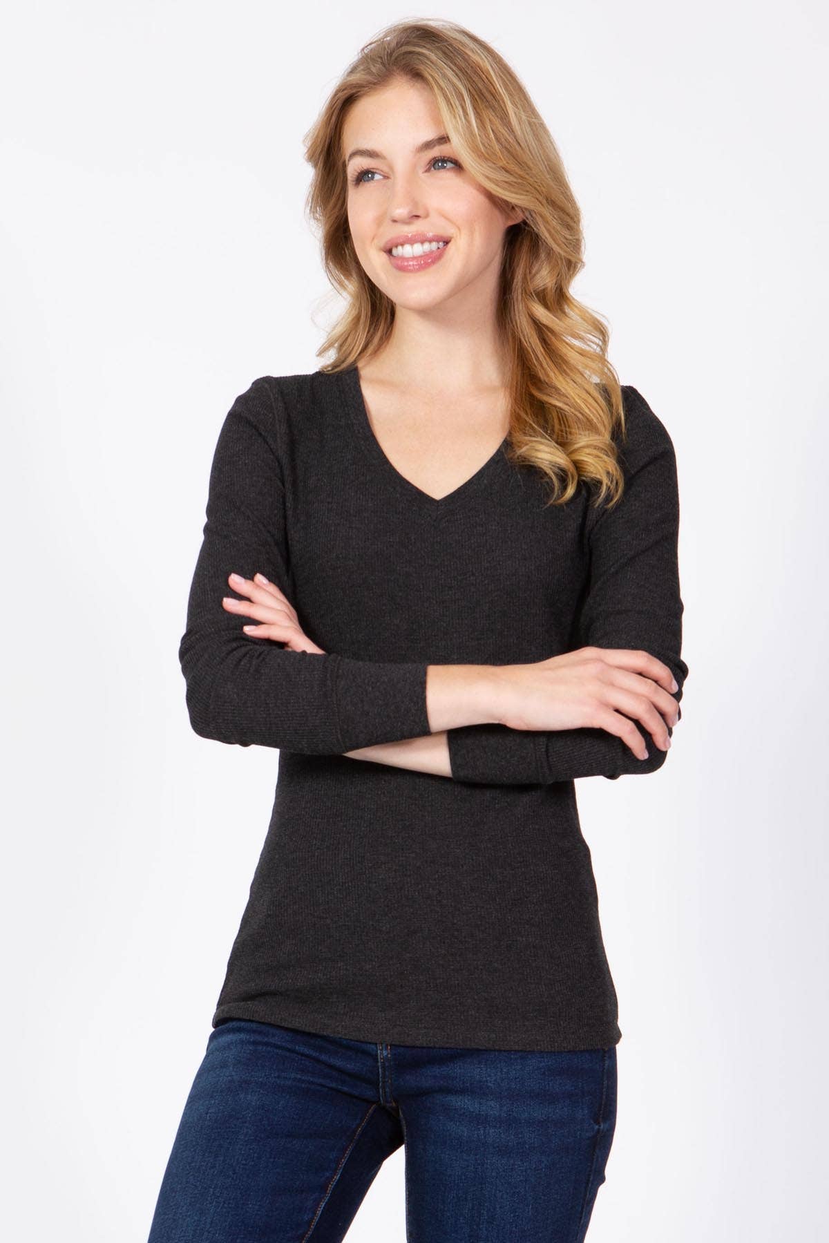 Everyday Essential Thermal V-Neck Long Sleeve Tee