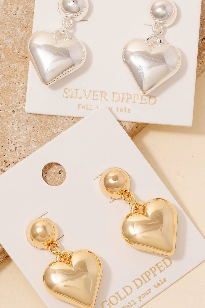 Gold Dipped Rounded Heart Dangle Earrings