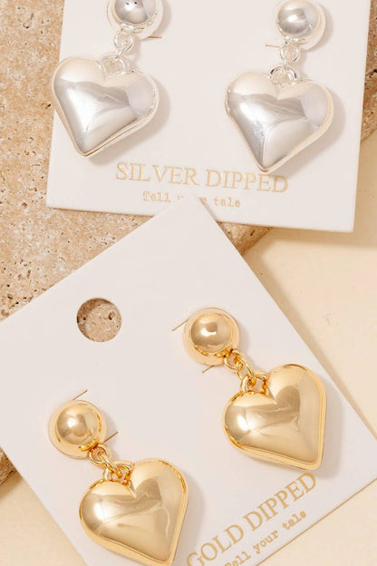 Gold Dipped Rounded Heart Dangle Earrings