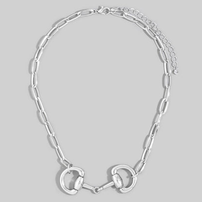 Horsebit Dual Ring Paperclip Chain Necklace