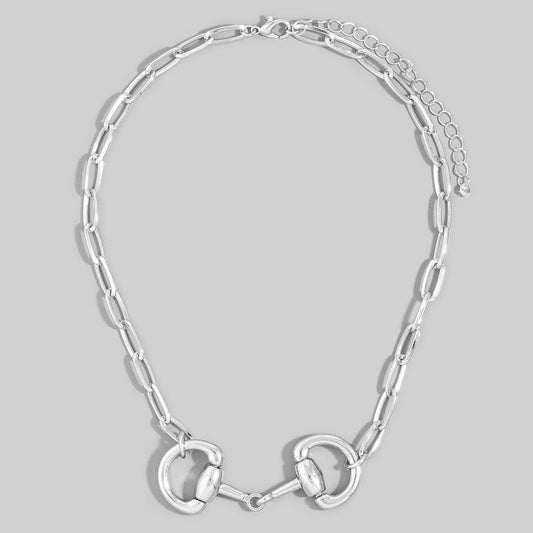 Horsebit Dual Ring Paperclip Chain Necklace