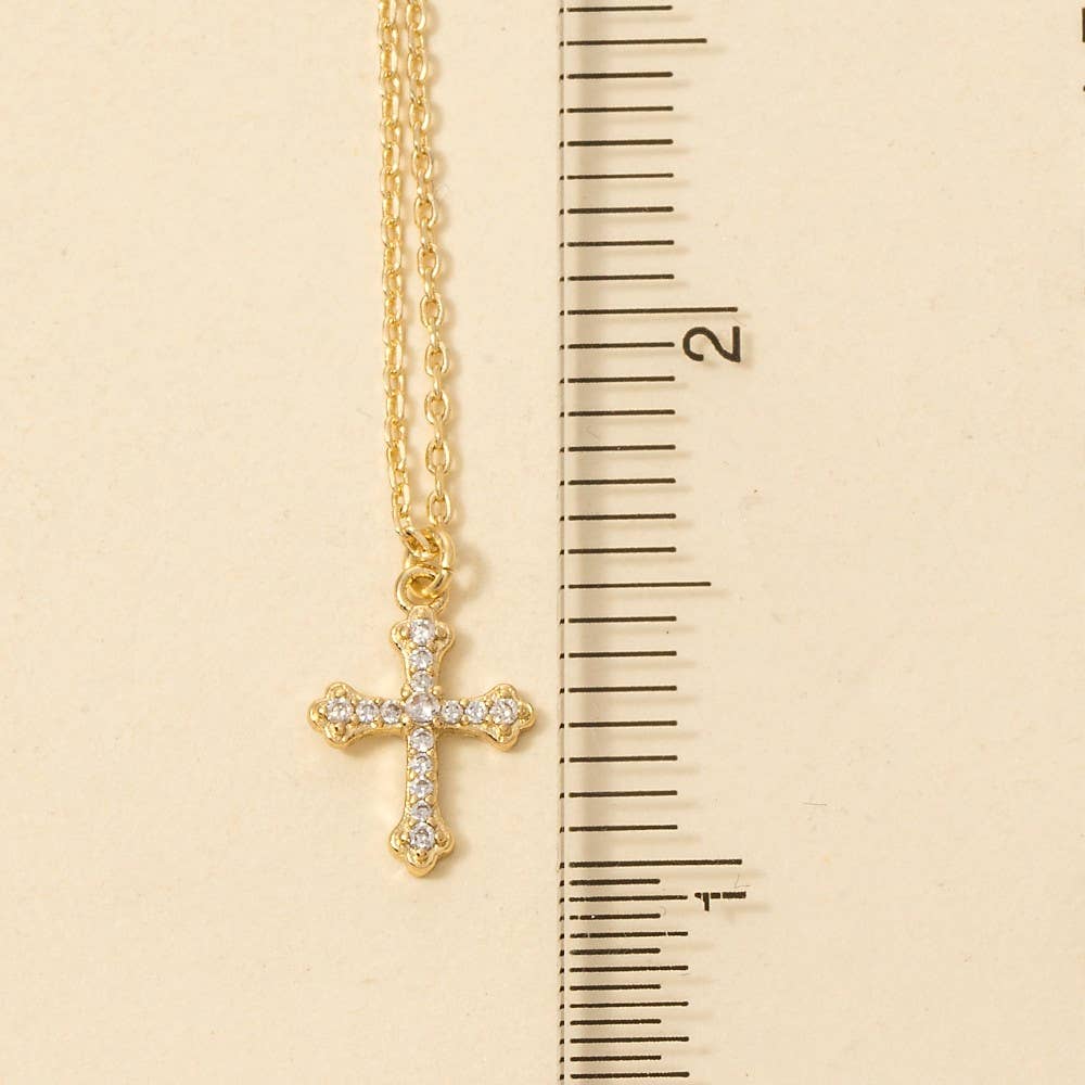 Gold Dipped Pave Cz Cross Pendant Necklace