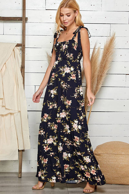 Midnight Bloom Tiered Maxi Dress