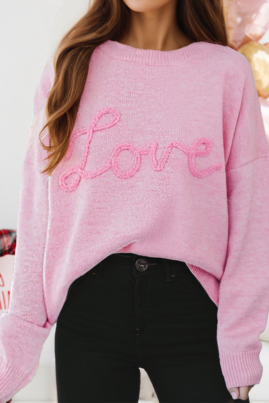 Valentine Corded Love Script Graphic Baggy Sweater