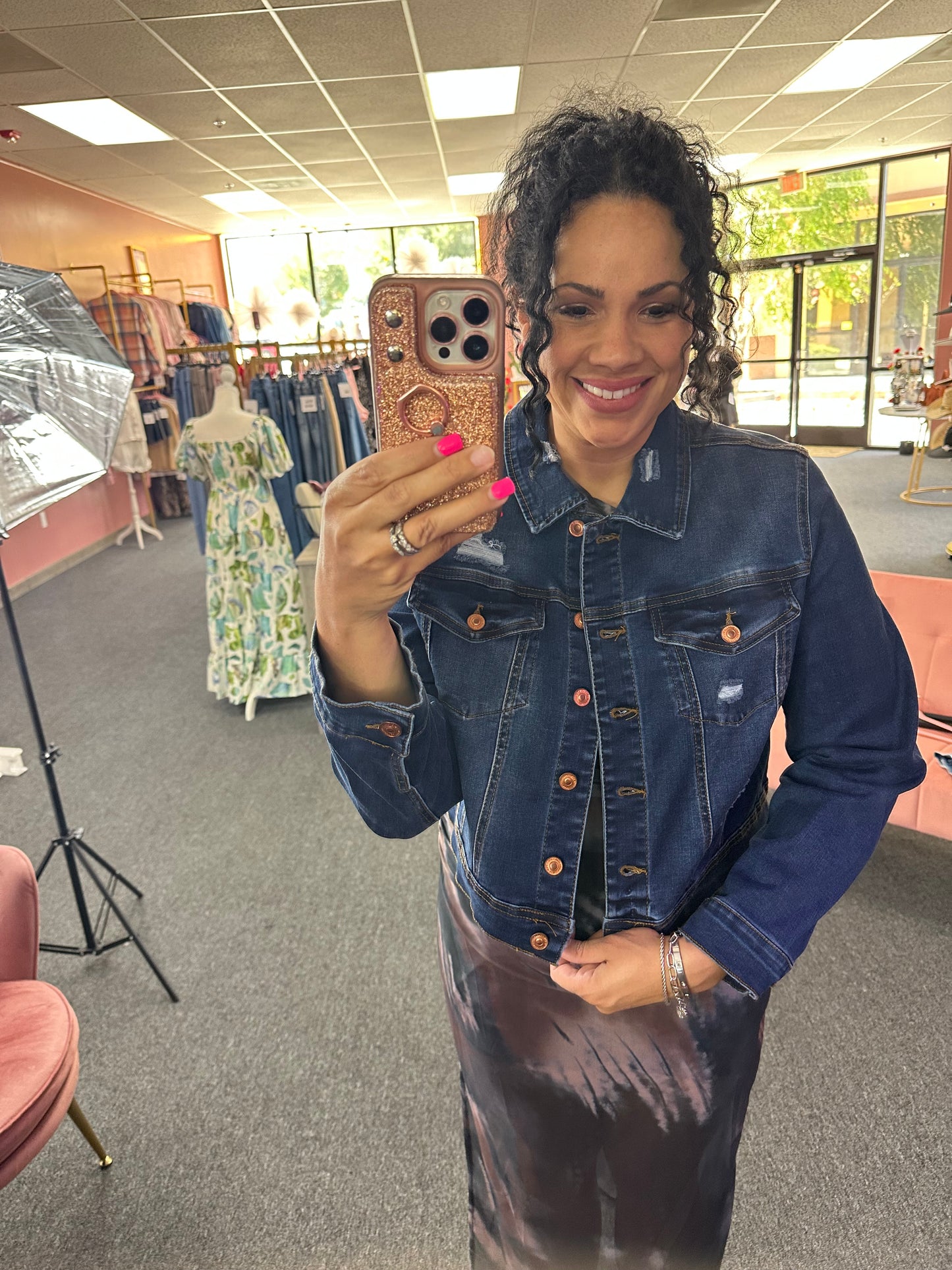 Strength & Dignity Repreve Denim Jacket (Plus) (Proverbs 31:25 inspired)
