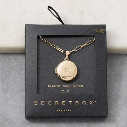 14K Gold Dipped Cz Starburst Locket Necklace