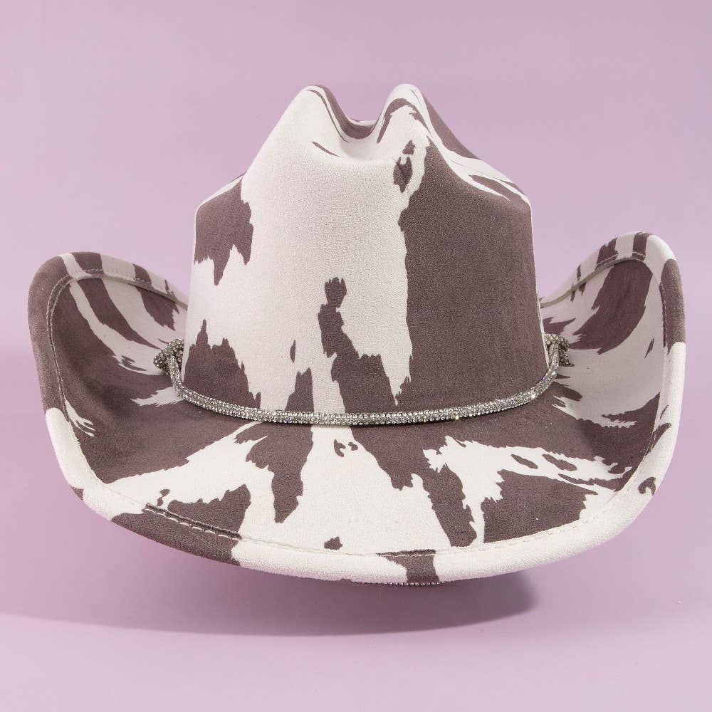 Cow Print Draw String Cowboy Hat