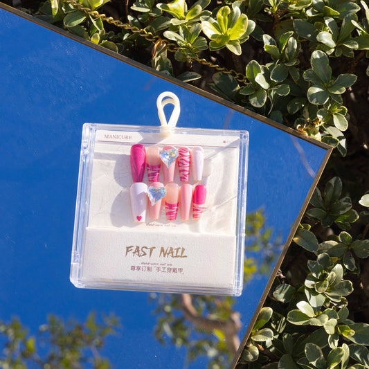 Pink Wild Print Diamond Nail Set
