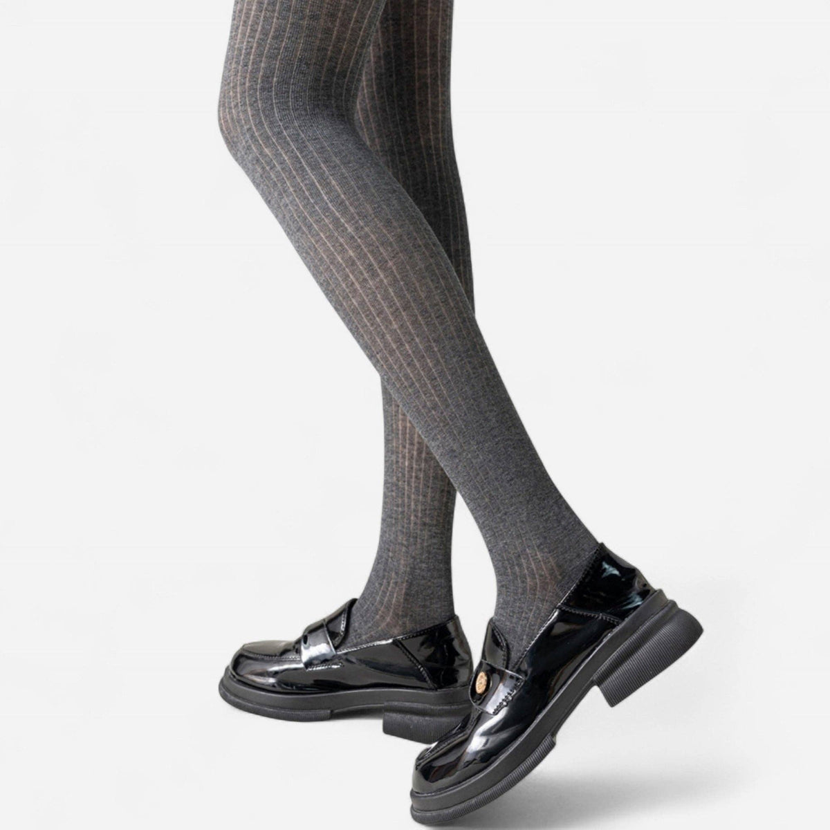 Ribbed Knit Opaque Tights with Soft Stretch Fabric and Elast
