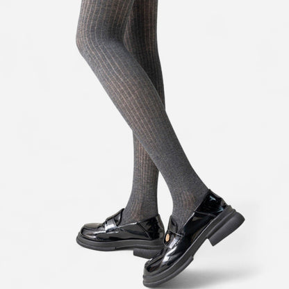 Ribbed Knit Opaque Tights with Soft Stretch Fabric and Elast