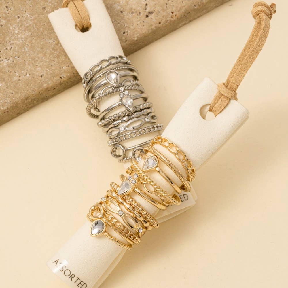 Twelve Piece Assorted Teardrop Ring Set