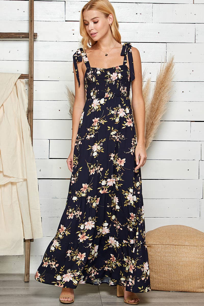 Midnight Bloom Tiered Maxi Dress