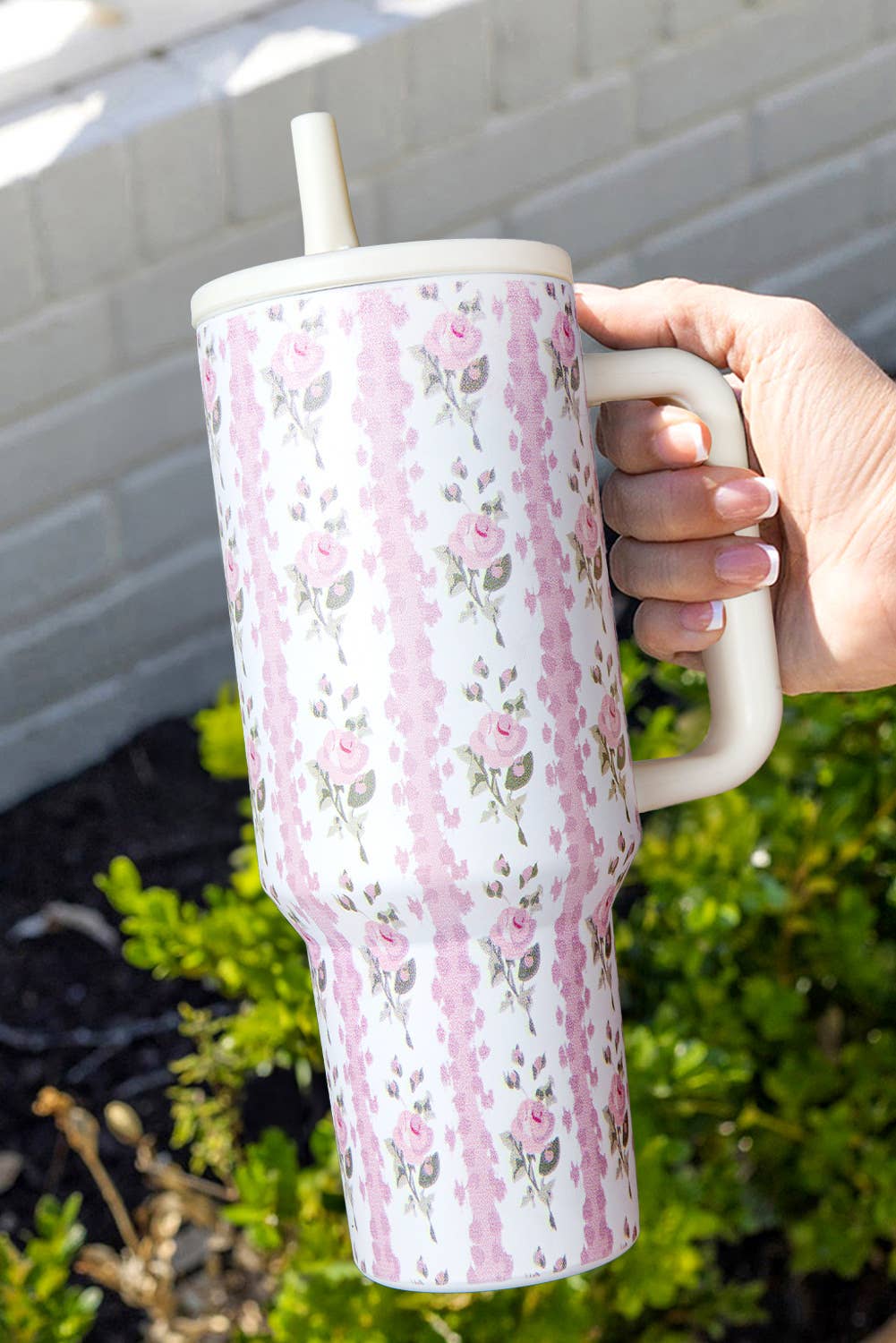 Sweet Floral Print Straw Insert Thermo Tumbler Cup 40oz