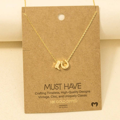 Gold Dipped Cowboy Boots Horse Shoe Charm Necklace