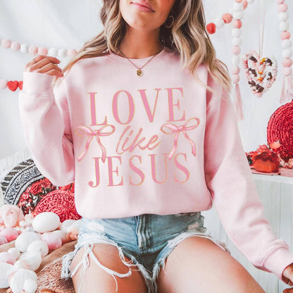 Love Like Jesus Sweatshirt, Coquette Pink Bow T-Shirt