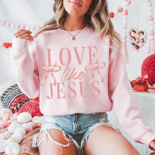 Love Like Jesus Sweatshirt, Coquette Pink Bow T-Shirt