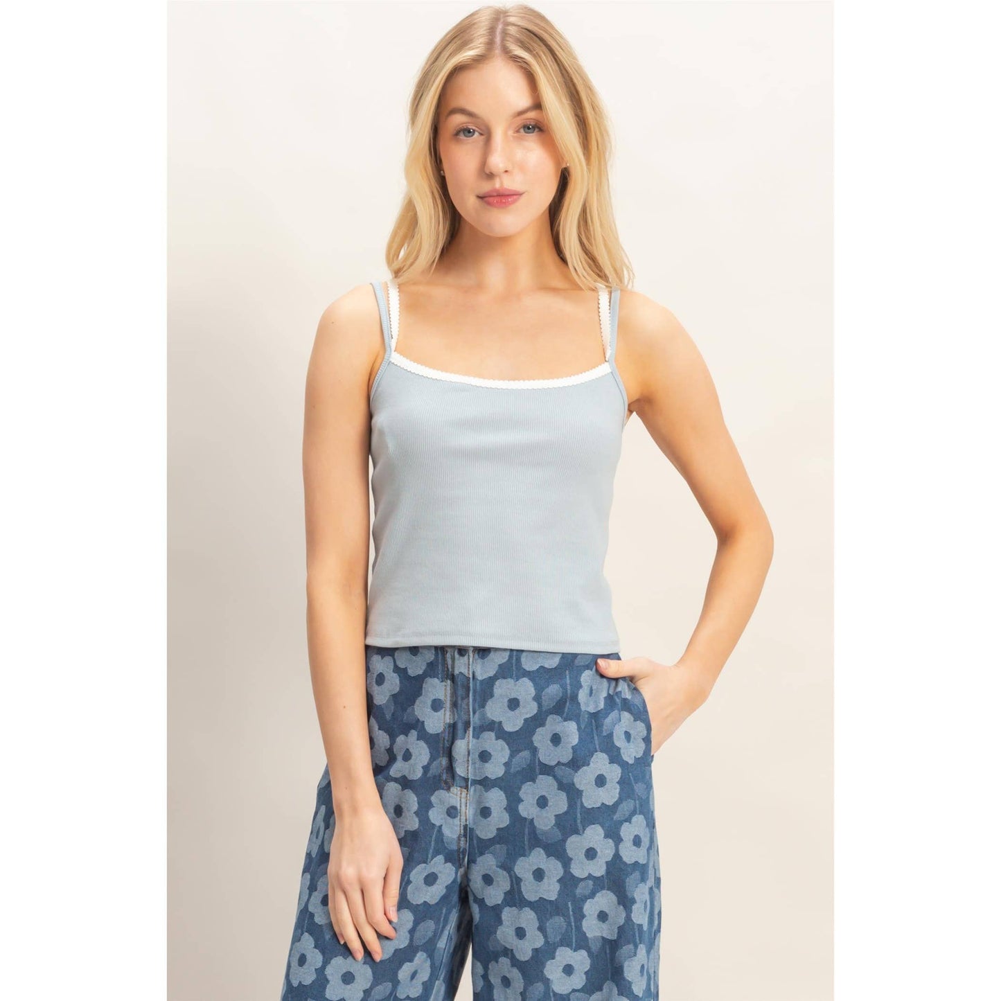 Sarah Contrast Strap Square Neck Top